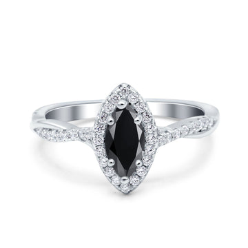 Infinity Twist Marquise Vintage Wedding Ring Simulated Black CZ 925 Sterling Silver